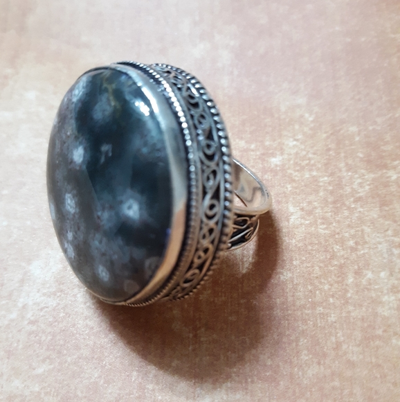 New Huge Orbicular Jasper 925 Silver Statement Ring. - Picture 4 of 8